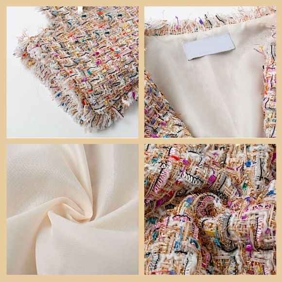 Gold Tweed V Neck Crop Pocket Shorts Fully Lined - Picture 7 of 8